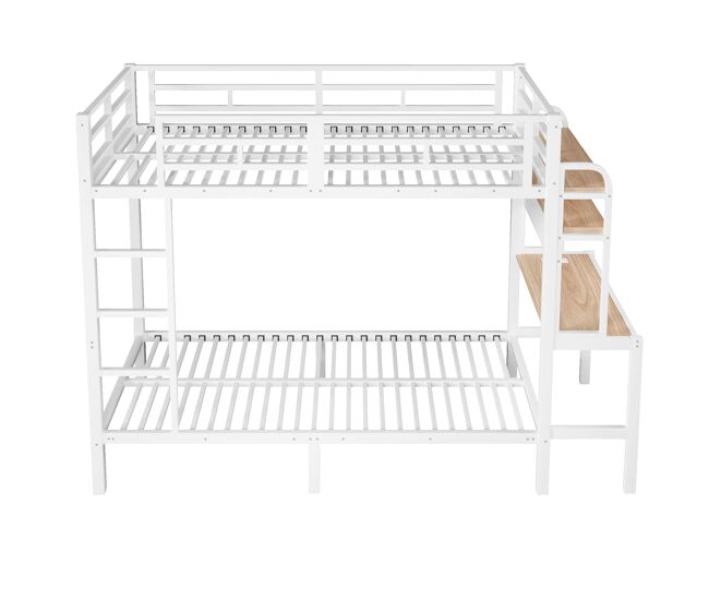 Litera infantil 90x200 cm - con escritorio, led, usb, estante y barandilla de seguridad - blanco