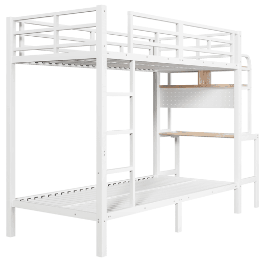 Beliche infantil 90x200 cm - com secretária, LED, USB, prateleira e grade de segurança - Branco
