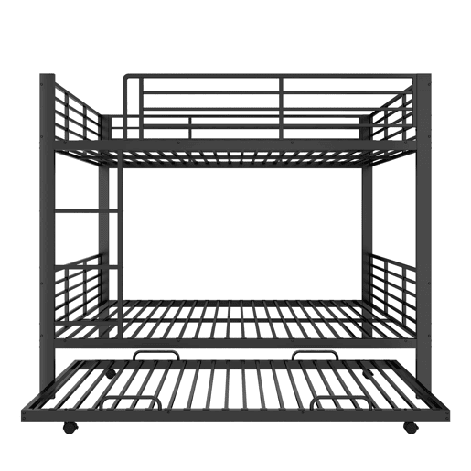 Beliche metálico 140x200 cm - com cama extraível, grade de segurança e escada para crianças e jovens - Preto Beliche metálico 140x200 cm - com cama extraível, grade de segurança e escada para crianças e jovens - Preto