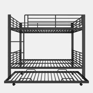 Beliche metálico 140x200 cm - com cama extraível, grade de segurança e escada para crianças e jovens - Preto