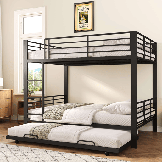 Beliche metálico 140x200 cm - com cama extraível, grade de segurança e escada para crianças e jovens - Preto Beliche metálico 140x200 cm - com cama extraível, grade de segurança e escada para crianças e jovens - Preto