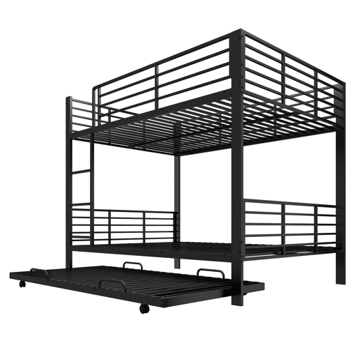 Beliche metálico 140x200 cm - com cama extraível, grade de segurança e escada para crianças e jovens - Preto Beliche metálico 140x200 cm - com cama extraível, grade de segurança e escada para crianças e jovens - Preto
