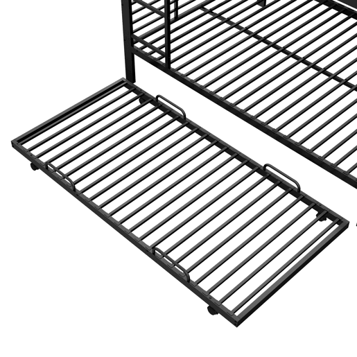 Beliche metálico 140x200 cm - com cama extraível, grade de segurança e escada para crianças e jovens - Preto Beliche metálico 140x200 cm - com cama extraível, grade de segurança e escada para crianças e jovens - Preto