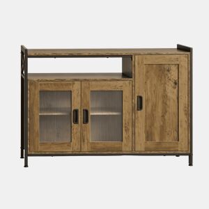Armário de cozinha de 110 cm u2013 estilo industrial com prateleira aberta e espaço de arrumação para a sala u2013 castanho