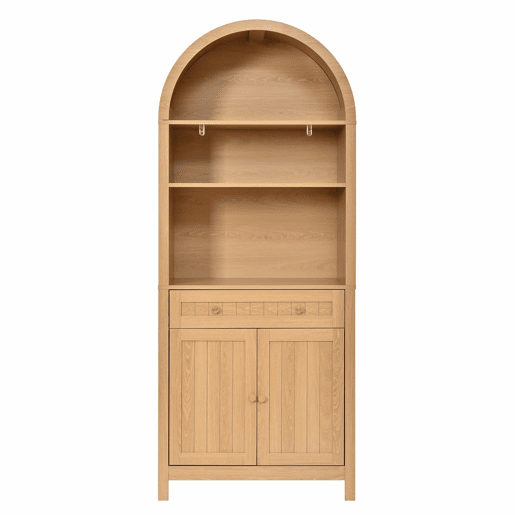Armário alto de 180 cm - Portas duplas com prateleiras para especiarias, design com frente arqueada, móvel auxiliar de cozinha - Natural Armário alto de 180 cm - Portas duplas com prateleiras para especiarias, design com frente arqueada, móvel auxiliar de cozinha - Natural