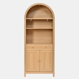 Armário alto de 180 cm - Portas duplas com prateleiras para especiarias, design com frente arqueada, móvel auxiliar de cozinha - Natural