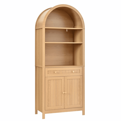 Armário alto de 180 cm - Portas duplas com prateleiras para especiarias, design com frente arqueada, móvel auxiliar de cozinha - Natural Armário alto de 180 cm - Portas duplas com prateleiras para especiarias, design com frente arqueada, móvel auxiliar de cozinha - Natural