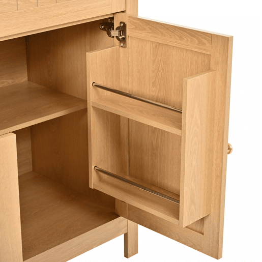 Armário alto de 180 cm - Portas duplas com prateleiras para especiarias, design com frente arqueada, móvel auxiliar de cozinha - Natural Armário alto de 180 cm - Portas duplas com prateleiras para especiarias, design com frente arqueada, móvel auxiliar de cozinha - Natural