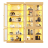 Vitrine alta de 180 cm u2013 com iluminação LED, portas de vidro, espaço de arrumação interior e sistema anti-capotamento u2013 Castanho natural