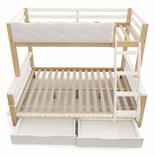 Beliche infantil 90x200140x200 cm u2013 cama embutida em madeira com grade em forma de nuvem, gavetas e porta-revistas, sem colchão u2013 branco e carvalho Beliche infantil 90x200140x200 cm u2013 cama embutida em madeira com grade em forma de nuvem, gavetas e porta-revistas, sem colchão u2013 branco e carvalho