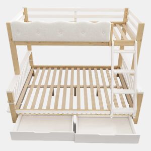 Beliche infantil 90x200140x200 cm u2013 cama embutida em madeira com grade em forma de nuvem, gavetas e porta-revistas, sem colchão u2013 branco e carvalho