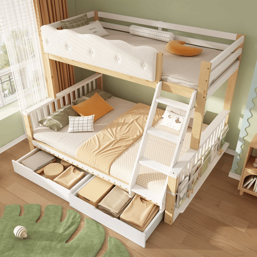 Beliche infantil 90x200140x200 cm u2013 cama embutida em madeira com grade em forma de nuvem, gavetas e porta-revistas, sem colchão u2013 branco e carvalho Beliche infantil 90x200140x200 cm u2013 cama embutida em madeira com grade em forma de nuvem, gavetas e porta-revistas, sem colchão u2013 branco e carvalho