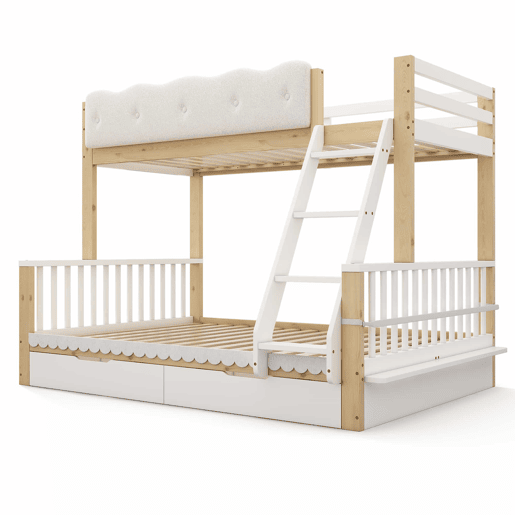 Beliche infantil 90x200140x200 cm u2013 cama embutida em madeira com grade em forma de nuvem, gavetas e porta-revistas, sem colchão u2013 branco e carvalho Beliche infantil 90x200140x200 cm u2013 cama embutida em madeira com grade em forma de nuvem, gavetas e porta-revistas, sem colchão u2013 branco e carvalho