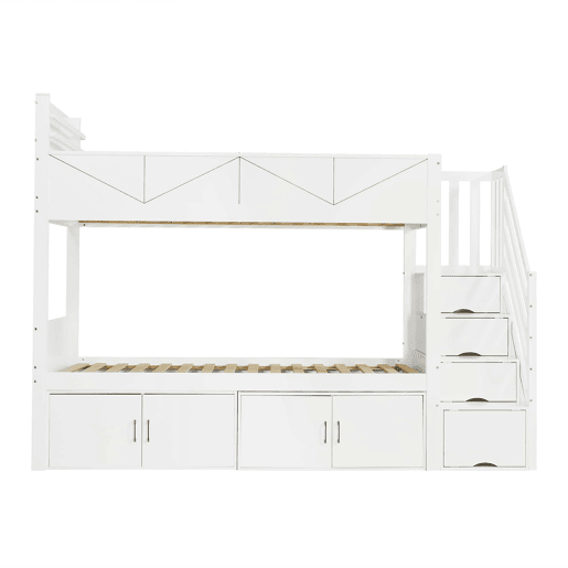 Beliche 90x200 cm - escada com arrumação, prateleiras, proteção contra quedas e design moderno - Branco Beliche 90x200 cm - escada com arrumação, prateleiras, proteção contra quedas e design moderno - Branco