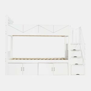 Beliche 90x200 cm - escada com arrumação, prateleiras, proteção contra quedas e design moderno - Branco
