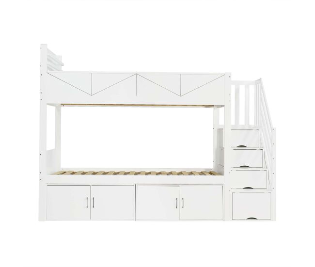 Litera litera 90x200 cm - escalera con almacenamiento, estantes, protección anticaídas y diseño moderno - blanco