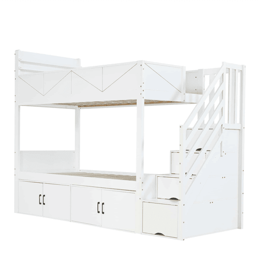 Beliche 90x200 cm - escada com arrumação, prateleiras, proteção contra quedas e design moderno - Branco Beliche 90x200 cm - escada com arrumação, prateleiras, proteção contra quedas e design moderno - Branco