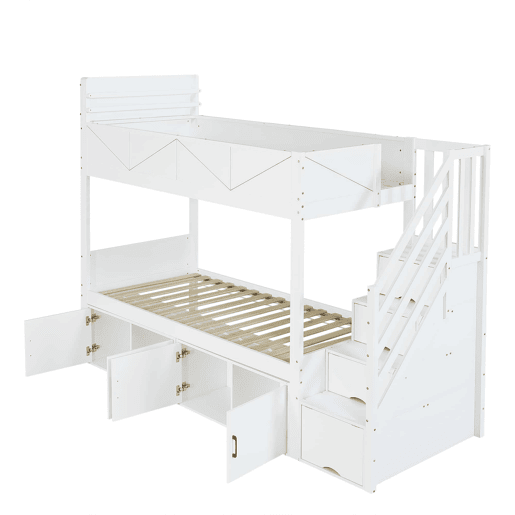Beliche 90x200 cm - escada com arrumação, prateleiras, proteção contra quedas e design moderno - Branco Beliche 90x200 cm - escada com arrumação, prateleiras, proteção contra quedas e design moderno - Branco