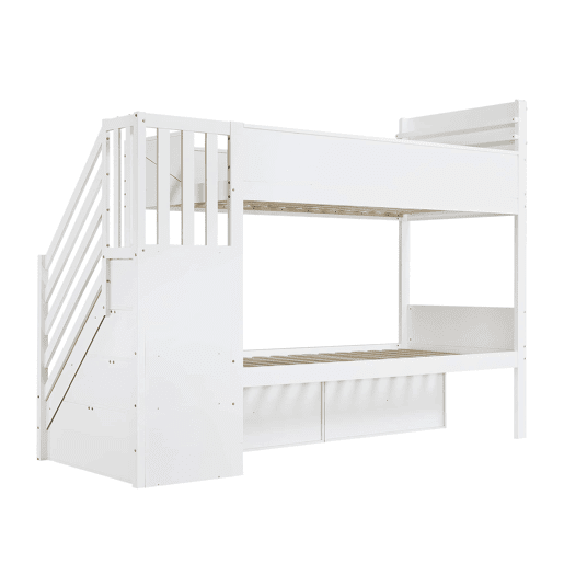 Beliche 90x200 cm - escada com arrumação, prateleiras, proteção contra quedas e design moderno - Branco Beliche 90x200 cm - escada com arrumação, prateleiras, proteção contra quedas e design moderno - Branco