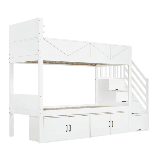 Beliche 90x200 cm - escada com arrumação, prateleiras, proteção contra quedas e design moderno - Branco Beliche 90x200 cm - escada com arrumação, prateleiras, proteção contra quedas e design moderno - Branco