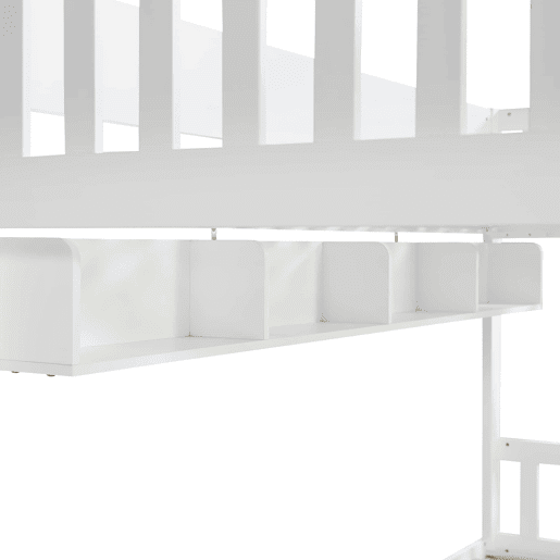 Beliche infantil 90x200 cm - Cama alta com arrumação, 2 armários frontais, prateleira suspensa, escada reversível e proteção anti-capotamento - Branco Beliche infantil 90x200 cm - Cama alta com arrumação, 2 armários frontais, prateleira suspensa, escada reversível e proteção anti-capotamento - Branco