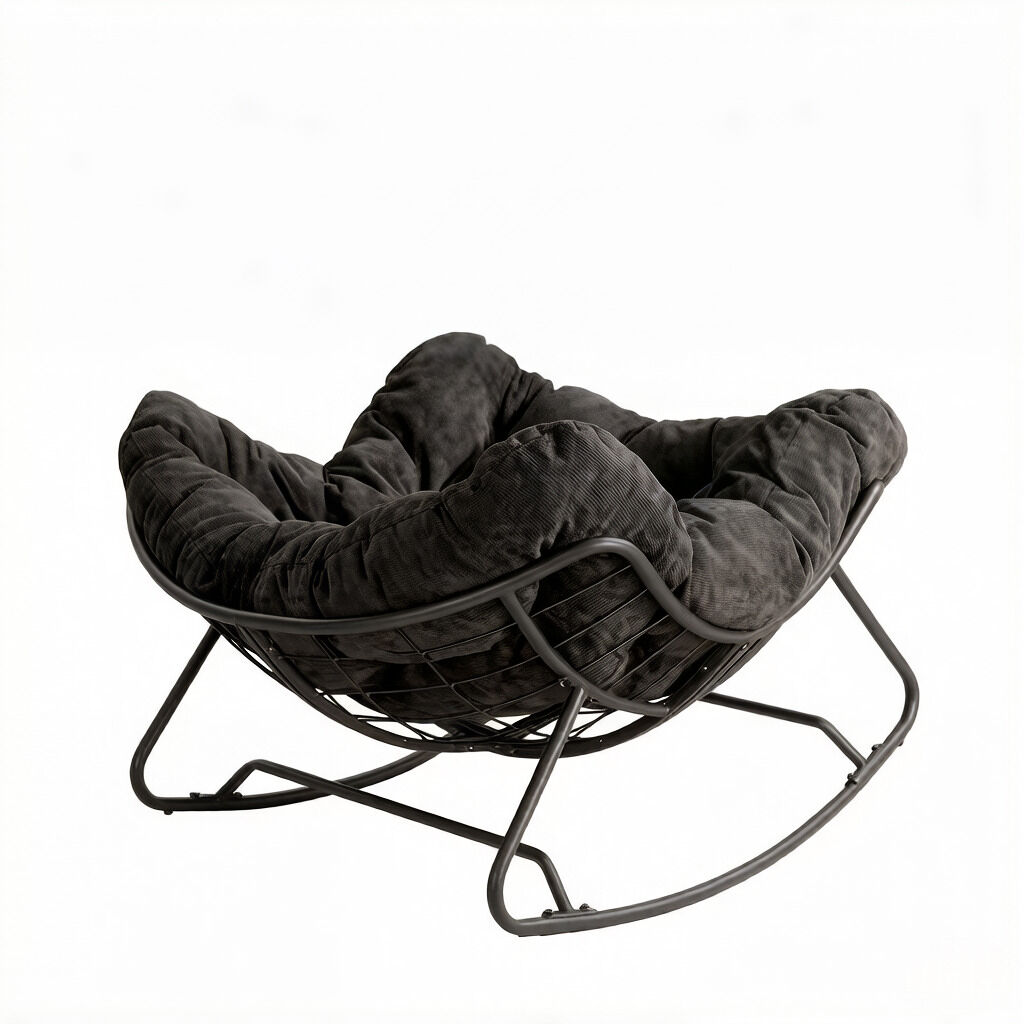 Sillón huevo 102,5x75x77 cm - diseño semicircular mecedora para balcón y salón - negro
