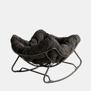 Poltrona «Ovo» 102,5 x 75 x 77 cm - design semicircular, balancé, para varanda e sala de estar - Preto
