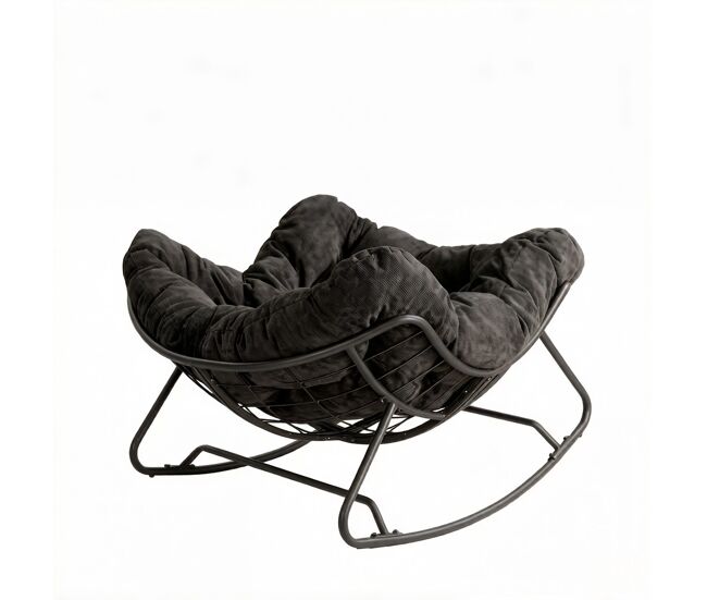 Sillón huevo 102,5x75x77 cm - diseño semicircular mecedora para balcón y salón - negro