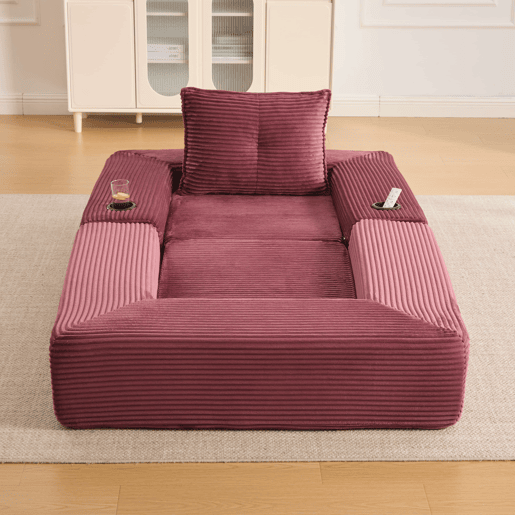 Sofá-cama individual - assento com espuma de alta densidade e molas, bolso lateral, porta-copos e braços com fecho de correr - vermelho vinho Sofá-cama individual - assento com espuma de alta densidade e molas, bolso lateral, porta-copos e braços com fecho de correr - vermelho vinho