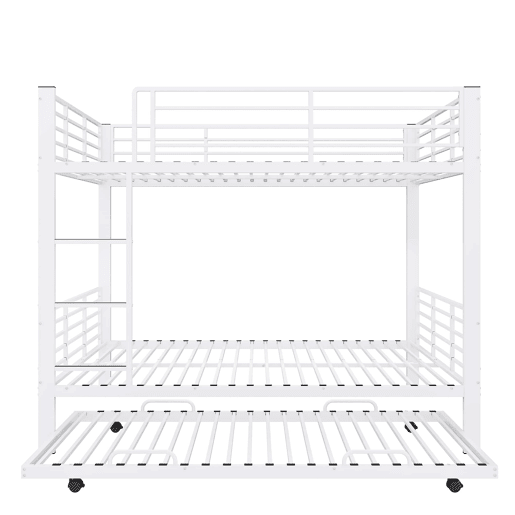 Beliche triplo metálico 140x200 cm - com cama inferior extraível, estrutura resistente para crianças e jovens - Branco
