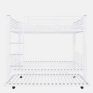 Beliche triplo metálico 140x200 cm - com cama inferior extraível, estrutura resistente para crianças e jovens - Branco