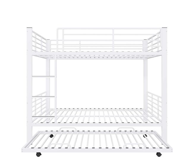 Litera triple metálica 140x200 cm - con cama inferior extraíble, estructura resistente para niños y jóvenes - blanco
