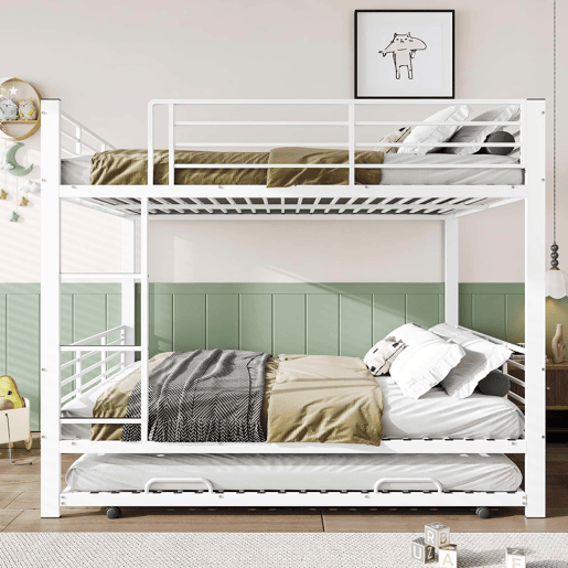 Beliche triplo metálico 140x200 cm - com cama inferior extraível, estrutura resistente para crianças e jovens - Branco