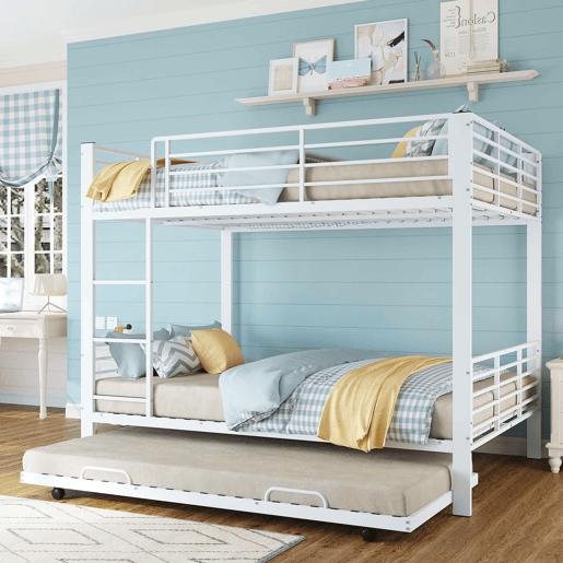 Beliche triplo metálico 140x200 cm - com cama inferior extraível, estrutura resistente para crianças e jovens - Branco