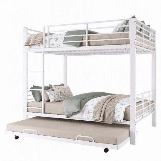 Beliche triplo metálico 140x200 cm - com cama inferior extraível, estrutura resistente para crianças e jovens - Branco