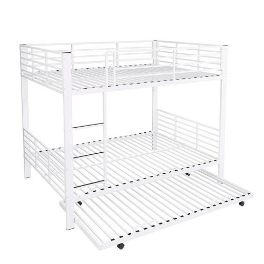 Beliche triplo metálico 140x200 cm - com cama inferior extraível, estrutura resistente para crianças e jovens - Branco