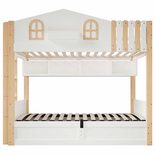 Beliche 90x200 cm - design caseiro, arrumação com sistema hidráulico, luzes LED, prateleira aberta, escada ajustável - branco e natural Beliche 90x200 cm - design caseiro, arrumação com sistema hidráulico, luzes LED, prateleira aberta, escada ajustável - branco e natural