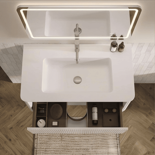 Conjunto de móveis de casa de banho de 81 cm u2013 suspenso, com lavatório e armário lateral, design moderno u2013 Branco Conjunto de móveis de casa de banho de 81 cm u2013 suspenso, com lavatório e armário lateral, design moderno u2013 Branco