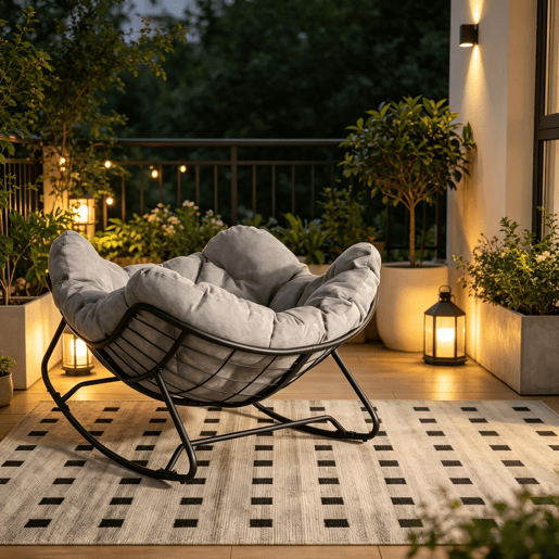 Poltrona em forma de ovo 102x75 cm - Balancim semicircular para varanda e sala de estar - Cinza claro Poltrona em forma de ovo 102x75 cm - Balancim semicircular para varanda e sala de estar - Cinza claro