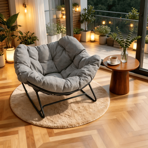 Poltrona em forma de ovo 102x75 cm - Balancim semicircular para varanda e sala de estar - Cinza claro Poltrona em forma de ovo 102x75 cm - Balancim semicircular para varanda e sala de estar - Cinza claro