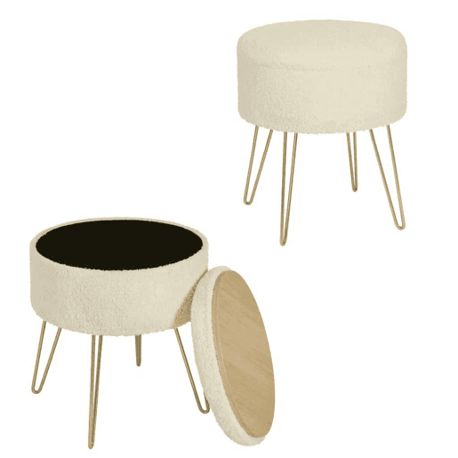 Banco redondo de 39 cm u2013 com espaço de arrumação multifuncional, assento auxiliar e mesa auxiliar u2013 Bege Banco redondo de 39 cm u2013 com espaço de arrumação multifuncional, assento auxiliar e mesa auxiliar u2013 Bege