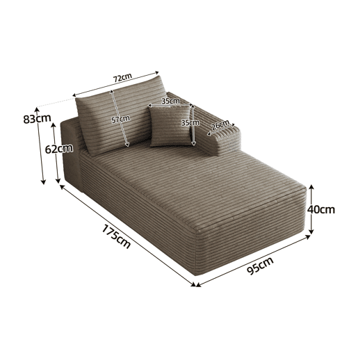 Sofá-cama 175 x 95 cm - modular, estofado em veludo cotelê, 1 lugar - Camel Sofá-cama 175 x 95 cm - modular, estofado em veludo cotelê, 1 lugar - Camel