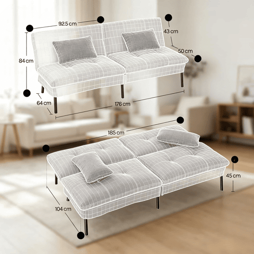 Sofá-cama de 2 lugares, 185 x 64 cm u2013 Transformável, confortável e multifuncional para o quarto u2013 Cinza escuro Sofá-cama de 2 lugares, 185 x 64 cm u2013 Transformável, confortável e multifuncional para o quarto u2013 Cinza escuro