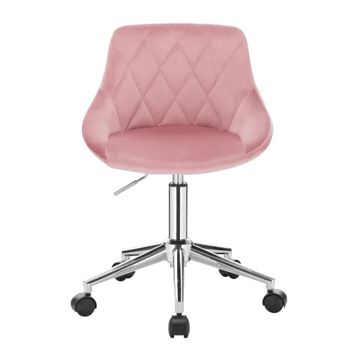Cadeira de escritório giratória com rodas - design ergonómico para escritório em casa - rosa