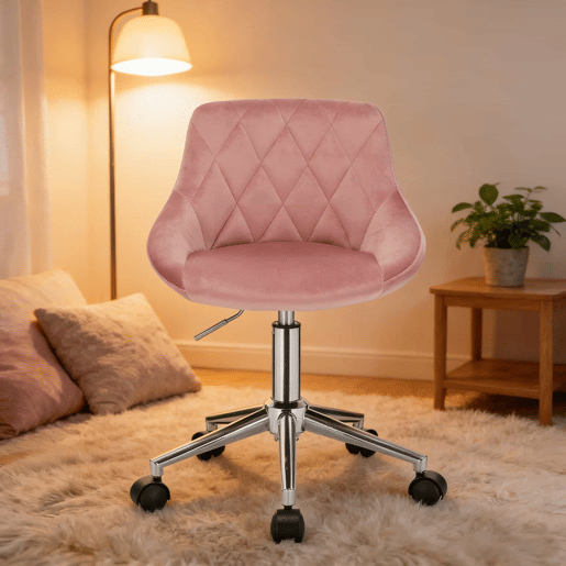 Cadeira de escritório giratória com rodas - design ergonómico para escritório em casa - rosa