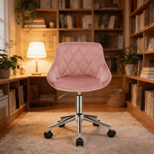 Cadeira de escritório giratória com rodas - design ergonómico para escritório em casa - rosa