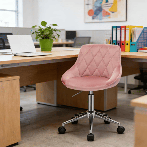 Cadeira de escritório giratória com rodas - design ergonómico para escritório em casa - rosa