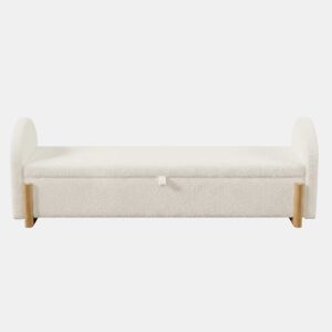 Banco baú estofado 146x47x61 cm - arrumação hidráulica, fecho suave, tecido de chenille bouclé, pés de madeira - Branco