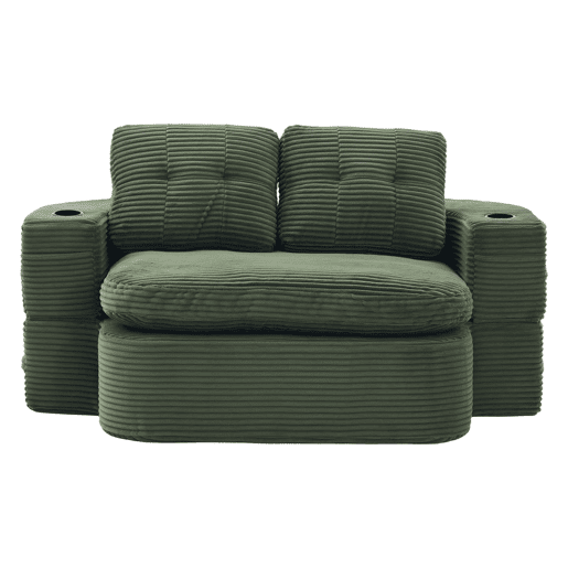 Sofá-cama de casal para 2 pessoas u2013 em veludo, conversível 2 em 1, função reclinável, braços ajustáveis, porta-copos e encosto alto u2013 Verde esmeralda Sofá-cama de casal para 2 pessoas u2013 em veludo, conversível 2 em 1, função reclinável, braços ajustáveis, porta-copos e encosto alto u2013 Verde esmeralda