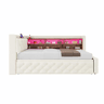 Sofá-cama individual 90x190 cm - Conversível com arrumação, luz LED, USB e Type-C, encosto em madeira, estofo em veludo - Bege